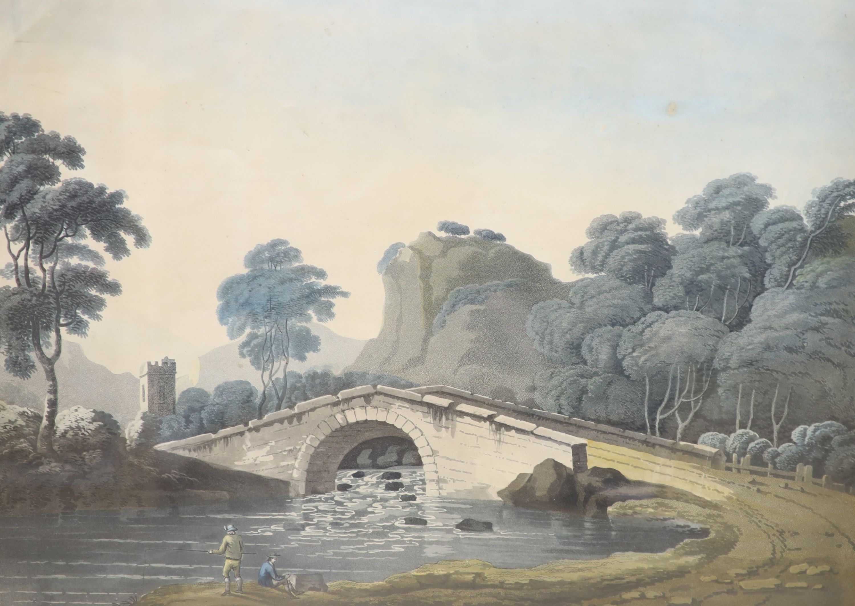 Hassell after Walmesley, pair of coloured engravings, 'Ivy Bridge, Devon' and 'Near Okehampton, Devon', 42 x 56cm